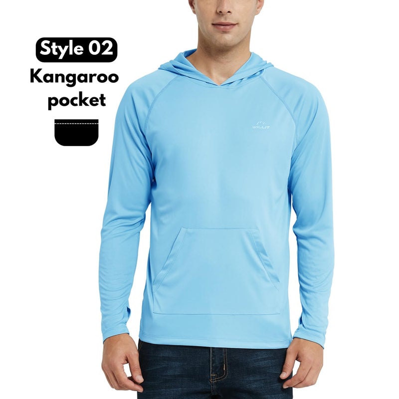 Willit Men's UPF 50+ Sun Protection Hoodie Shirt Long Sleeve Rash Guard Fishing SPF Outdoor UV Shirt Lightweight Pocket Blue L - Image 2